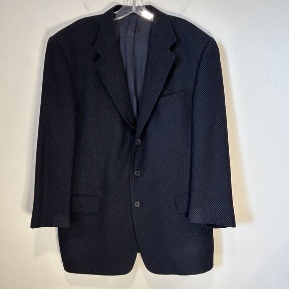 Charles Jourdan Navy Blue 100% Wool Woven Navy Color 3 Button Blazer Sz. 44R EUC - Picture 1 of 11